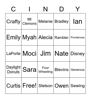 Happy Birthday Cindy! Bingo Card