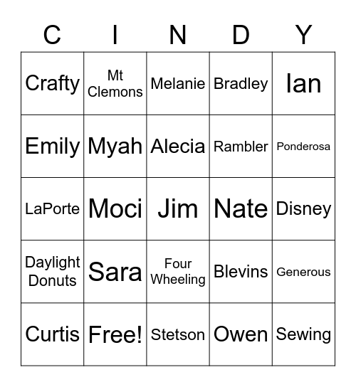 Happy Birthday Cindy! Bingo Card