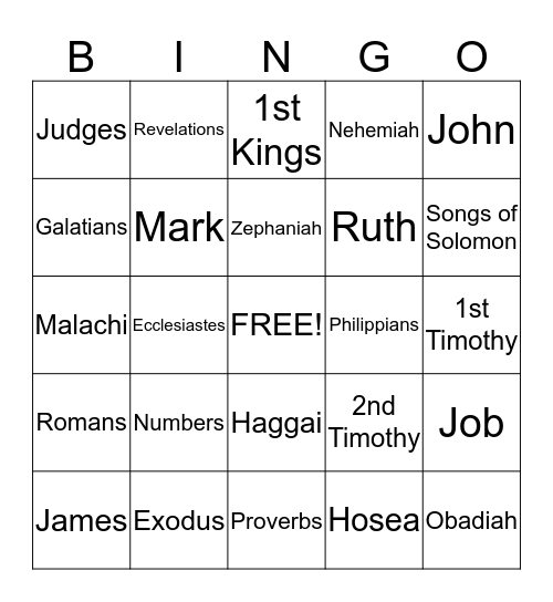 Bible Bingo Card