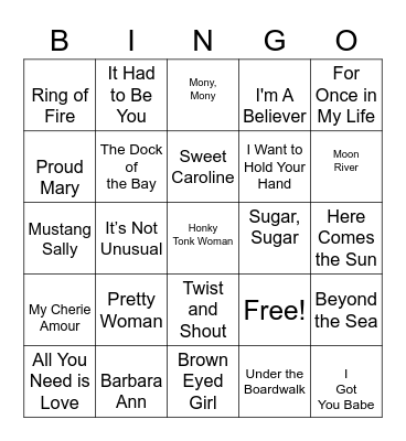 60's Songs Bingo Card