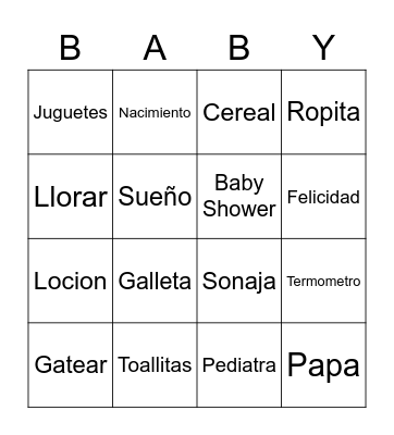 Maria's Baby Shower Bingo Card