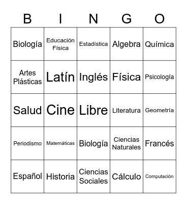 ASIGNATURAS Bingo Card