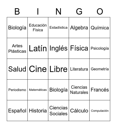 ASIGNATURAS Bingo Card