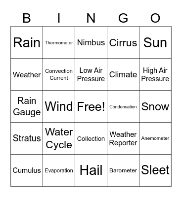 Weather Bingo Card