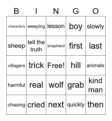 G2 U2 W2 The Boy Who Cried Wolf Bingo Card