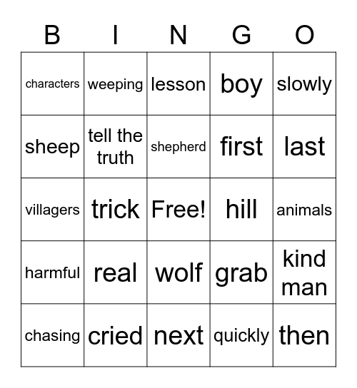 G2 U2 W2 The Boy Who Cried Wolf Bingo Card