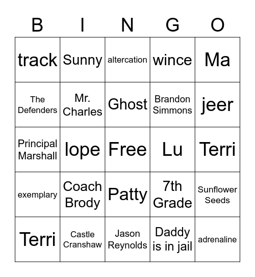 Ghost Bingo Card