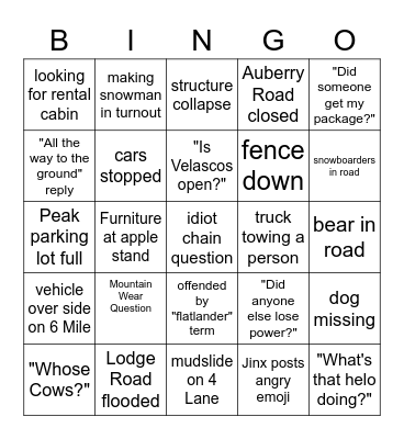 Mountain Bingo Card