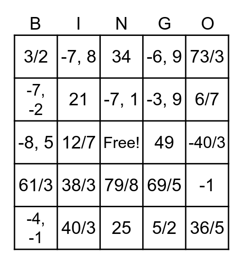 Proportions Bingo! Bingo Card