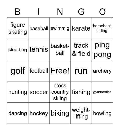 SPORTS Bingo Card