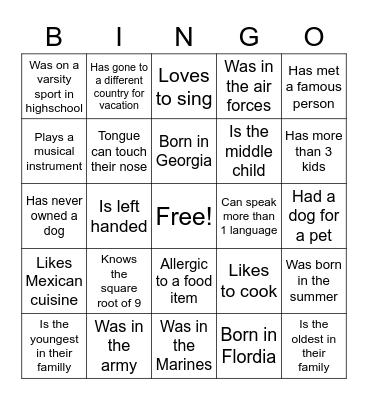 Social bingo Card