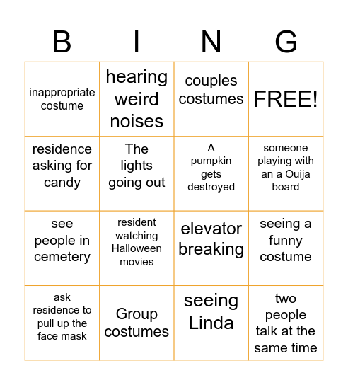 RA Halloween bingo edition Bingo Card