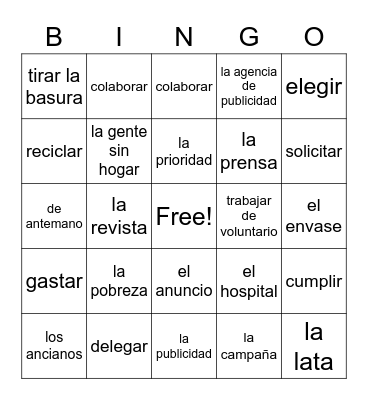 L3 Vocabulario 2.1 Bingo Card