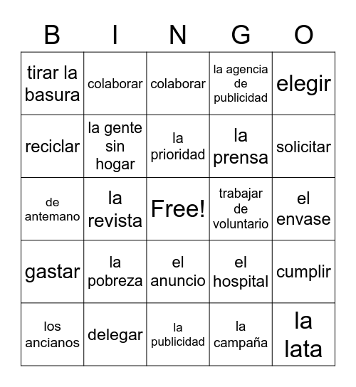 L3 Vocabulario 2.1 Bingo Card