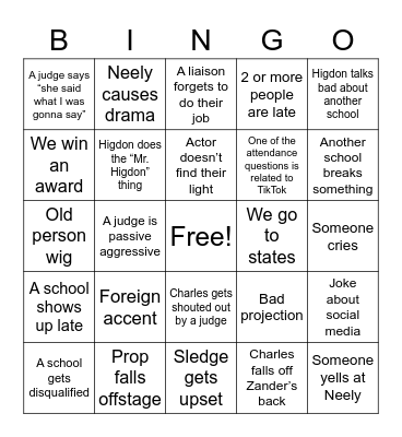 MHS NCTC 2021 Bingo Card
