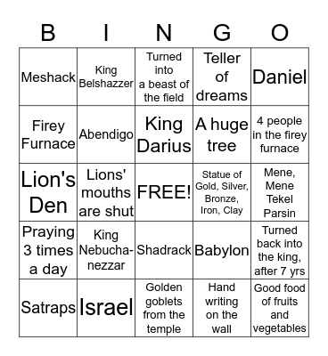 Old Testament Fact Bingo Card