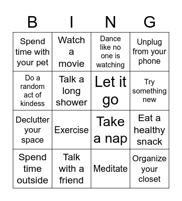 Self Care Bingo Card