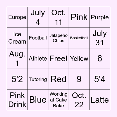 Bridal Shower Bingo Card