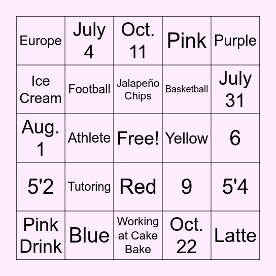 Bridal Shower Bingo Card