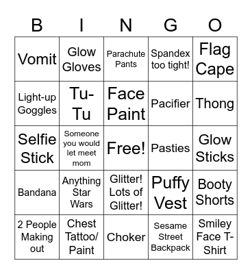 Rave Bingo Card