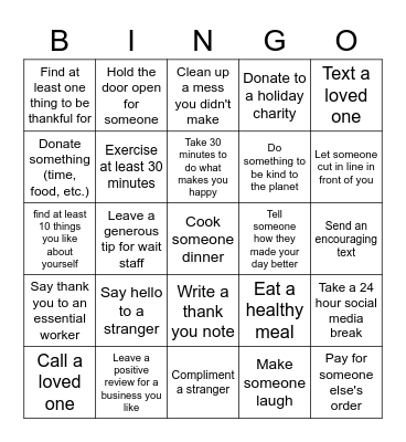 BeKind Bingo Card