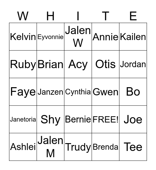 Family Bingo Card