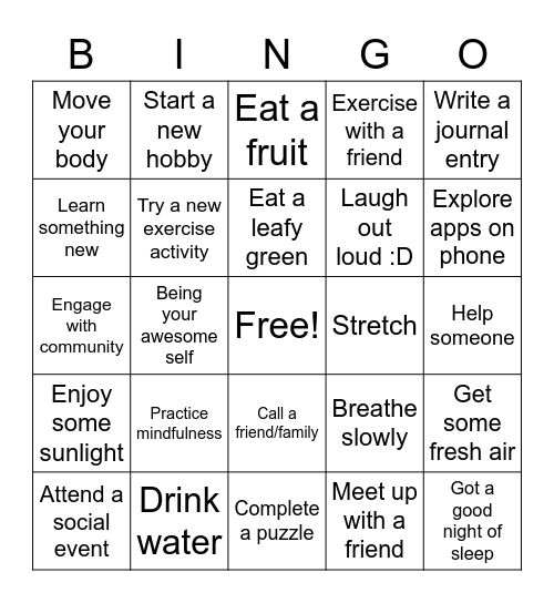 Wellness Bingo Card