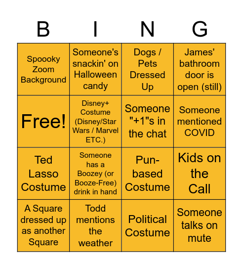 Spooky Square Bingo Card