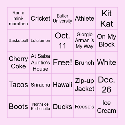 Bridal Shower Bingo Card