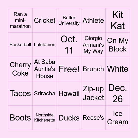 Bridal Shower Bingo Card