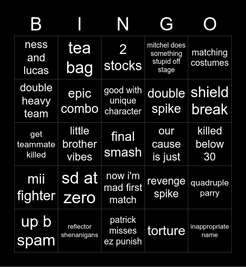 2 v 2 bingo Card