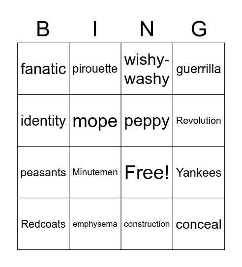 War with Grandpa Section 2 Bingo Card