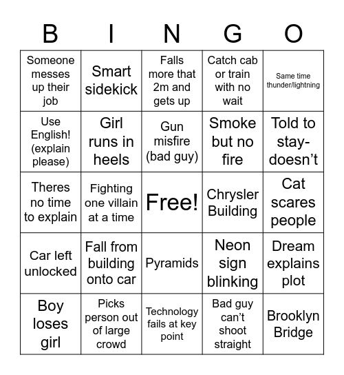 TGIF Movie Bingo Card Bingo Card