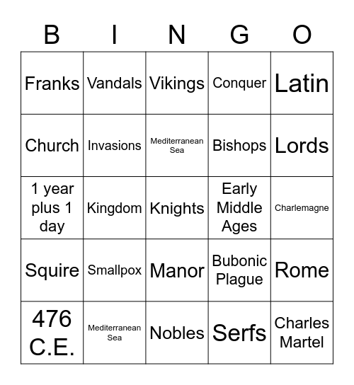 Gr 7 Decentralization After the Fall of Rome Bingo Card