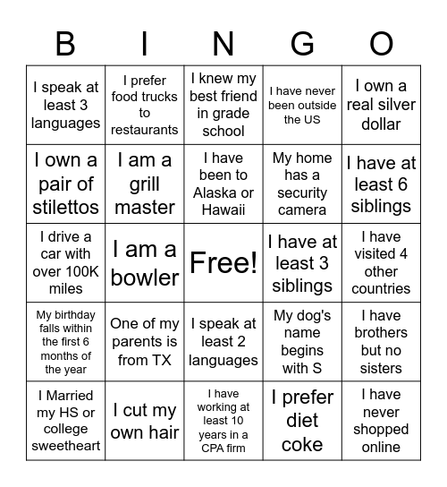 What About You? Bingo Card