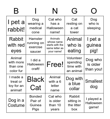 Reverse Trick or Treat Bingo Card