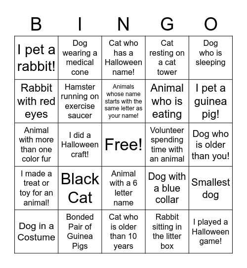 Reverse Trick or Treat Bingo Card