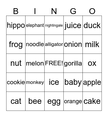 phonics bingo Card