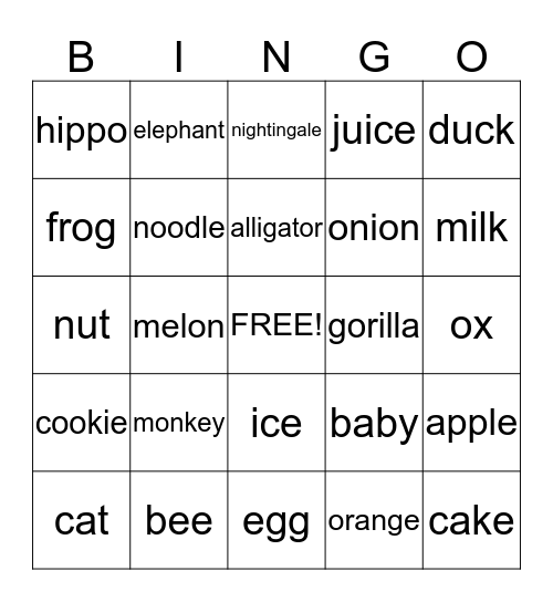 phonics bingo Card