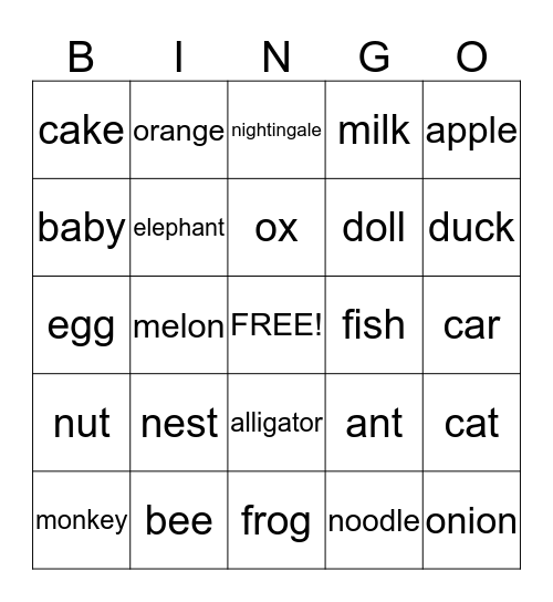 phonics bingo Card