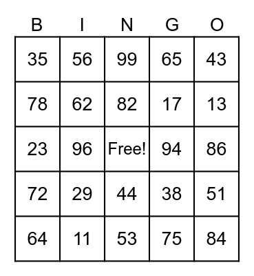 Place Value Bingo Card