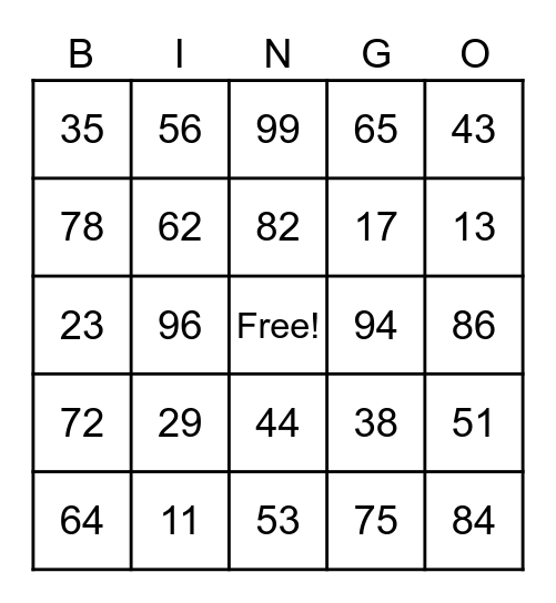 Place Value Bingo Card