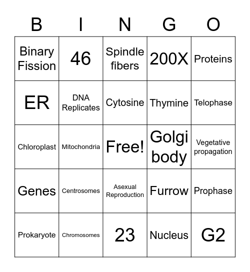 Biology Part 1 Review Bingo Card