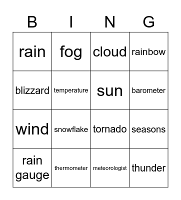 WEATHER  Bingo Card