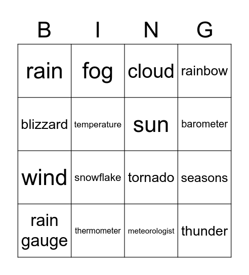 WEATHER  Bingo Card