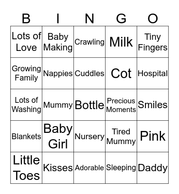 Becs Baby Shower Bingo Card