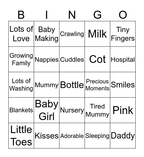 Becs Baby Shower Bingo Card