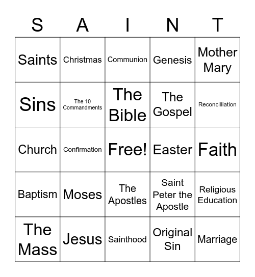 Religious Education Bingo Card