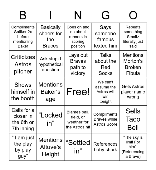 Joe Buck Bingo Card