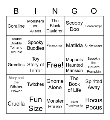 Halloween movies Bingo Card